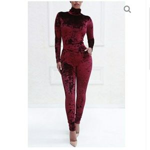 Mock neck velvet cat suit